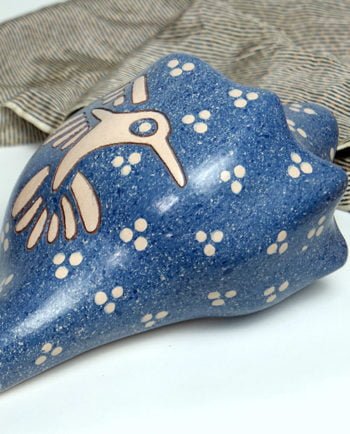Artesanias Mex Caracol Decorado De Ceramica Brunida Color Azul