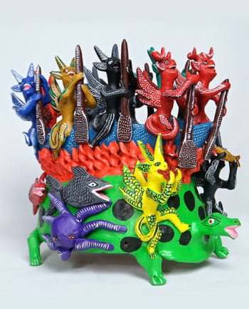 Artesanias Mex Diablos De Ocumicho Sobre Tortuga Con Peces Y Pulpos