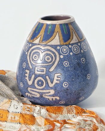 Artesanias Mex Florero De Ceramica Alisada Azul