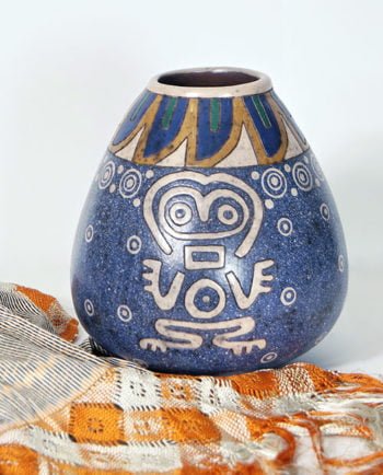 Artesanias Mex Florero De Ceramica Brunida Azul