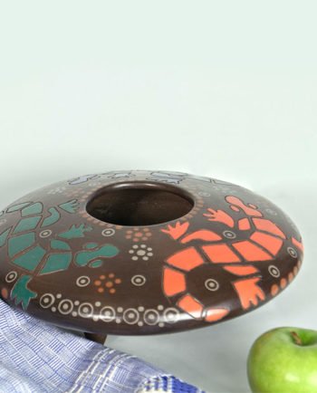 Artesanias Mex Florero De Ceramica Cafe Con Tres Lagartijas