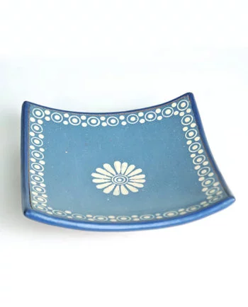 Artesanias Mex Frutero De Ceramica Azul Terminado Alisado