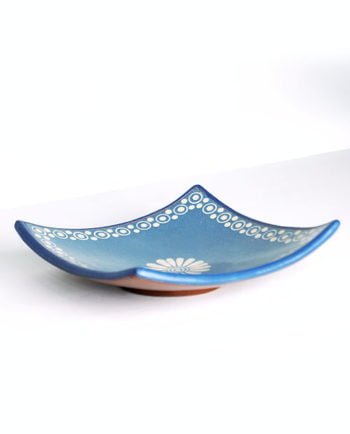 Artesanias Mex Frutero De Ceramica Azul Terminado Brunido