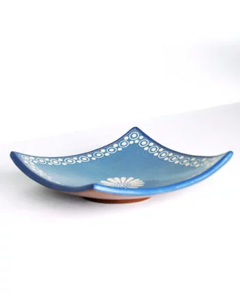 Artesanias Mex Frutero De Ceramica Azul Terminado Brunido