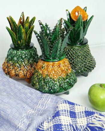 Artesanias Mex Pinas De Ceramica Esmaltadas Colores Verde Y Amarillo