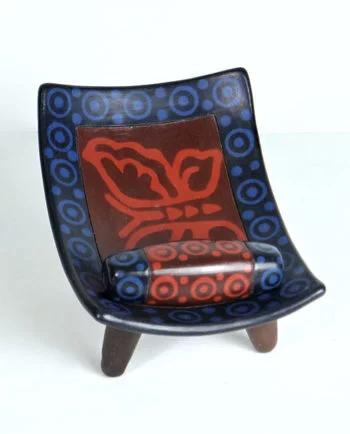Artesanias Mex Metate Con Metlapilli En Ceramica Brunida Azul Con Rojo
