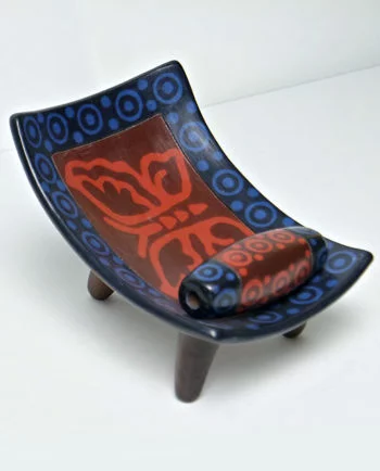 Artesanias Mex Metate Ceramico Azul Con Rojo
