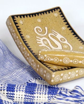 Artesanias Mex Metate De Faldon En Ceramica Brunida Amarillo Y Marco Negro