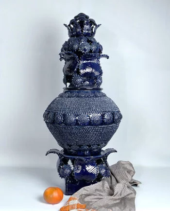 Artesanias Mex Pina De Ceramica Azul Brillante Con Base, Cuerpo Y Tapa