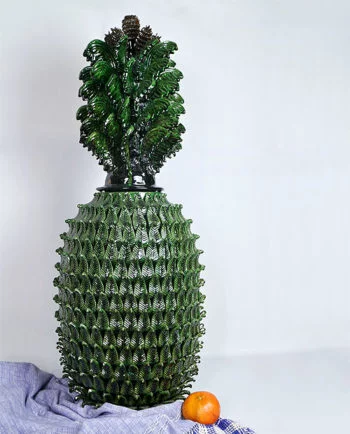 Artesanias Mex Pina Verde De Hojas De Punta Roma Y Tapa Con Hojas Y Pinas